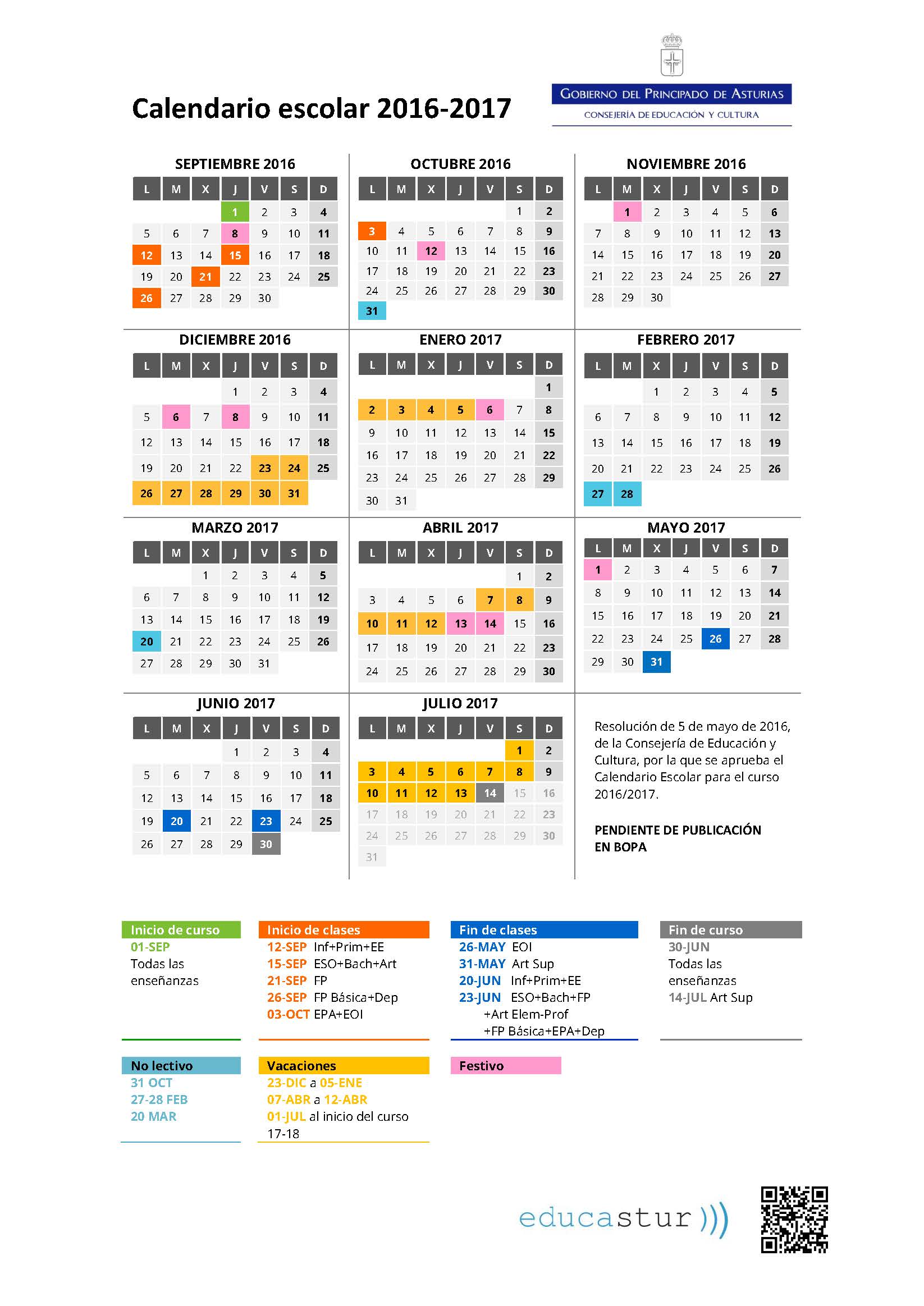 Calendario escolar 2016-17